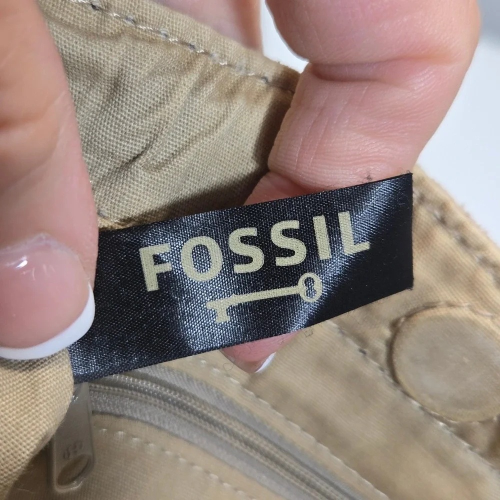 Fossil Small Leather Crossbody Bucket Bag Metallic Shimmer Suede Studded Western